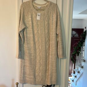 J. Jill Soft Beige Cable Knit Sweater Dress